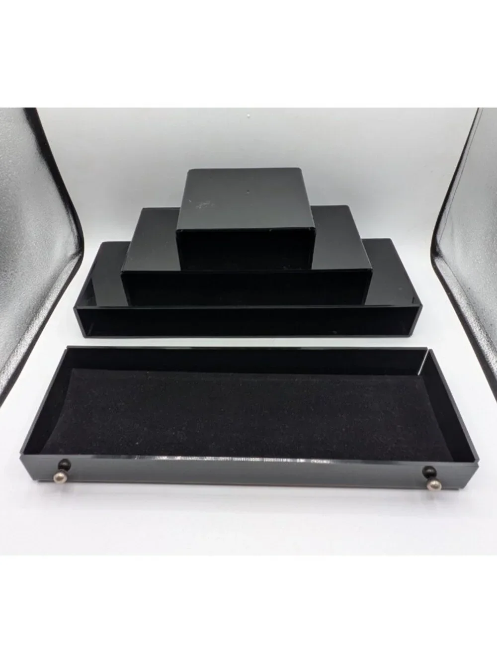 Black Lacquer Dresser Valet Desk Organizer with One Drawer Jewelry Trinket 15